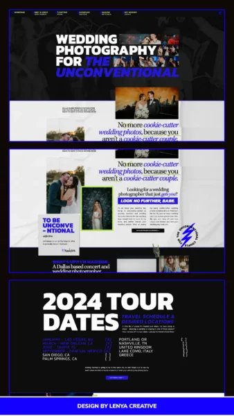 Portfolio preview of this edgy website design for Madison's concert and wedding photography brand